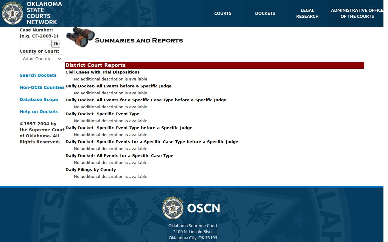 Blaine County warrant search case number field