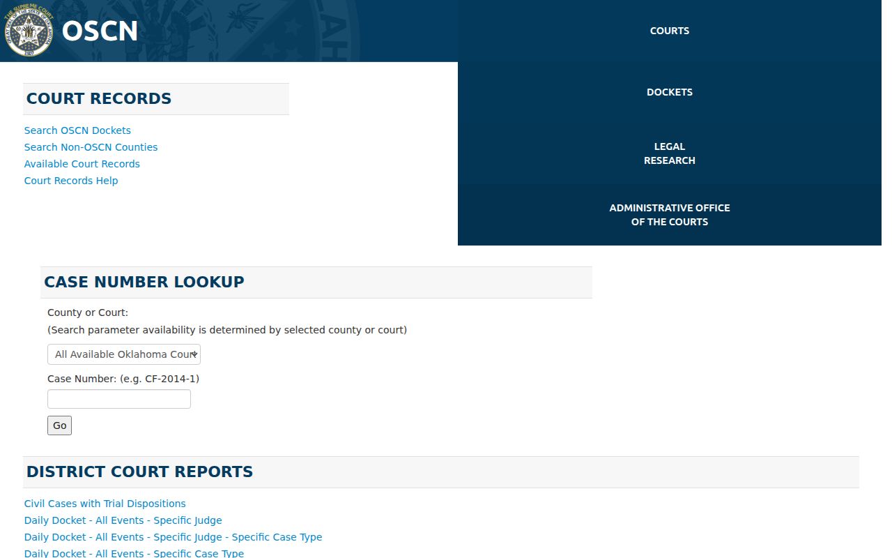 Blaine County court selector for warrant search records