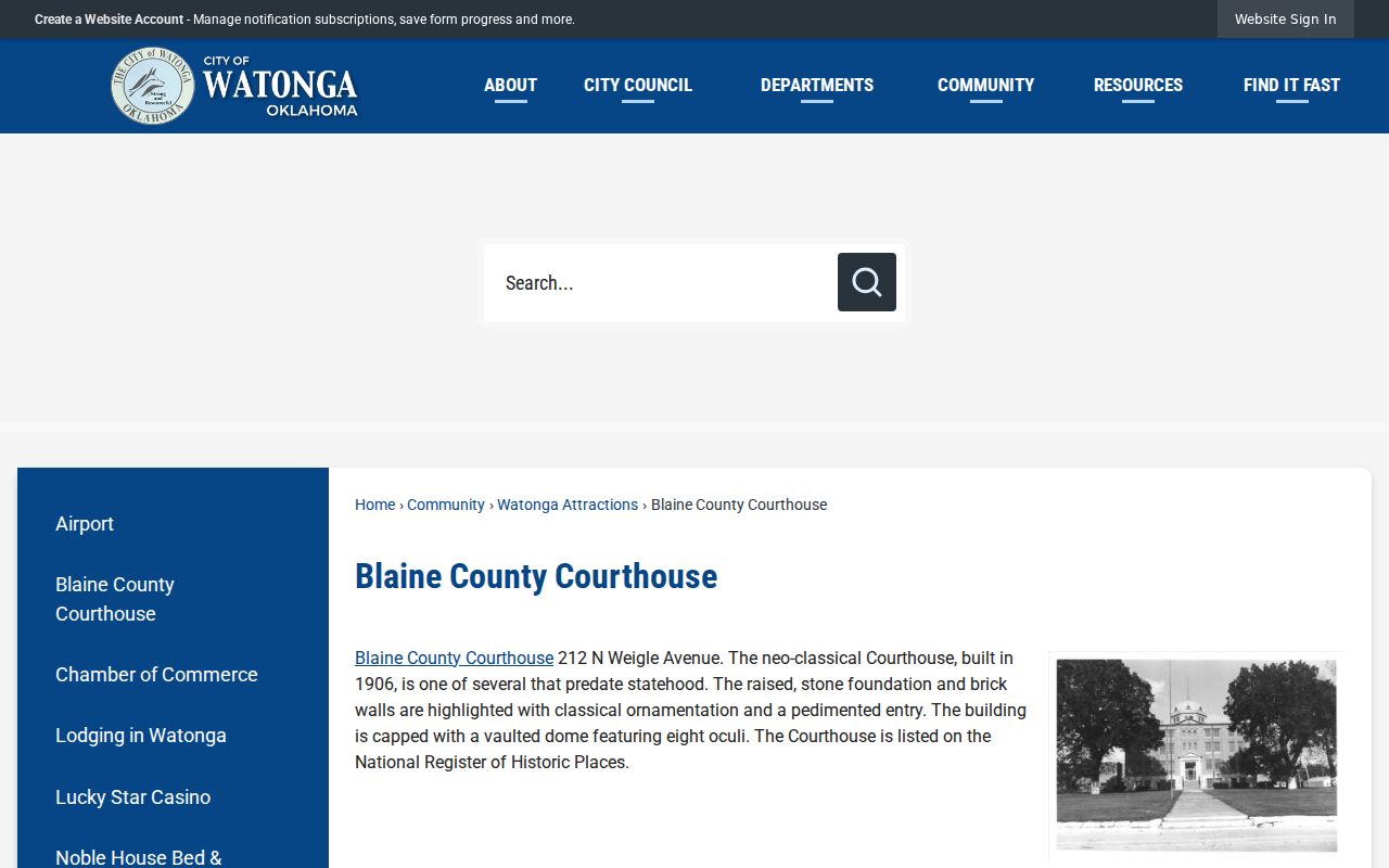 Blaine County warrant records courthouse context in Watonga